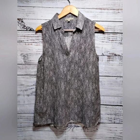 Joan Vass Tank in Linen Gray size Medium Collar V Neck Pockets Tunic Lightweight - Picture 1 of 5